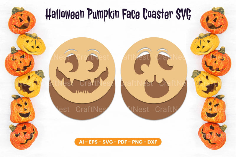 Halloween Pumpkin Face Coaster SVG Bundle - CraftNest - Digital Crafting and Art