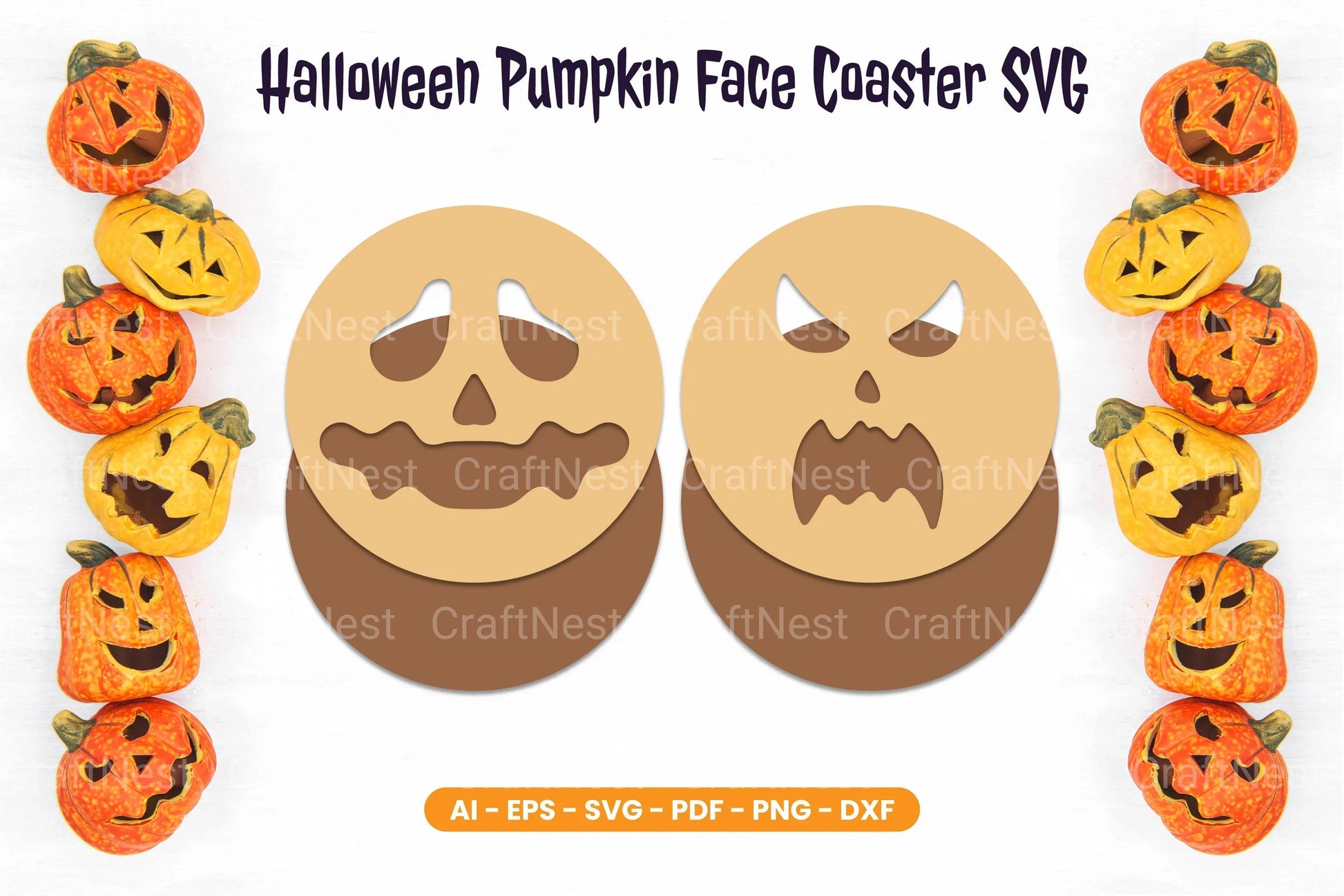 Halloween Pumpkin Face Coaster SVG Bundle - CraftNest - Digital Crafting and Art