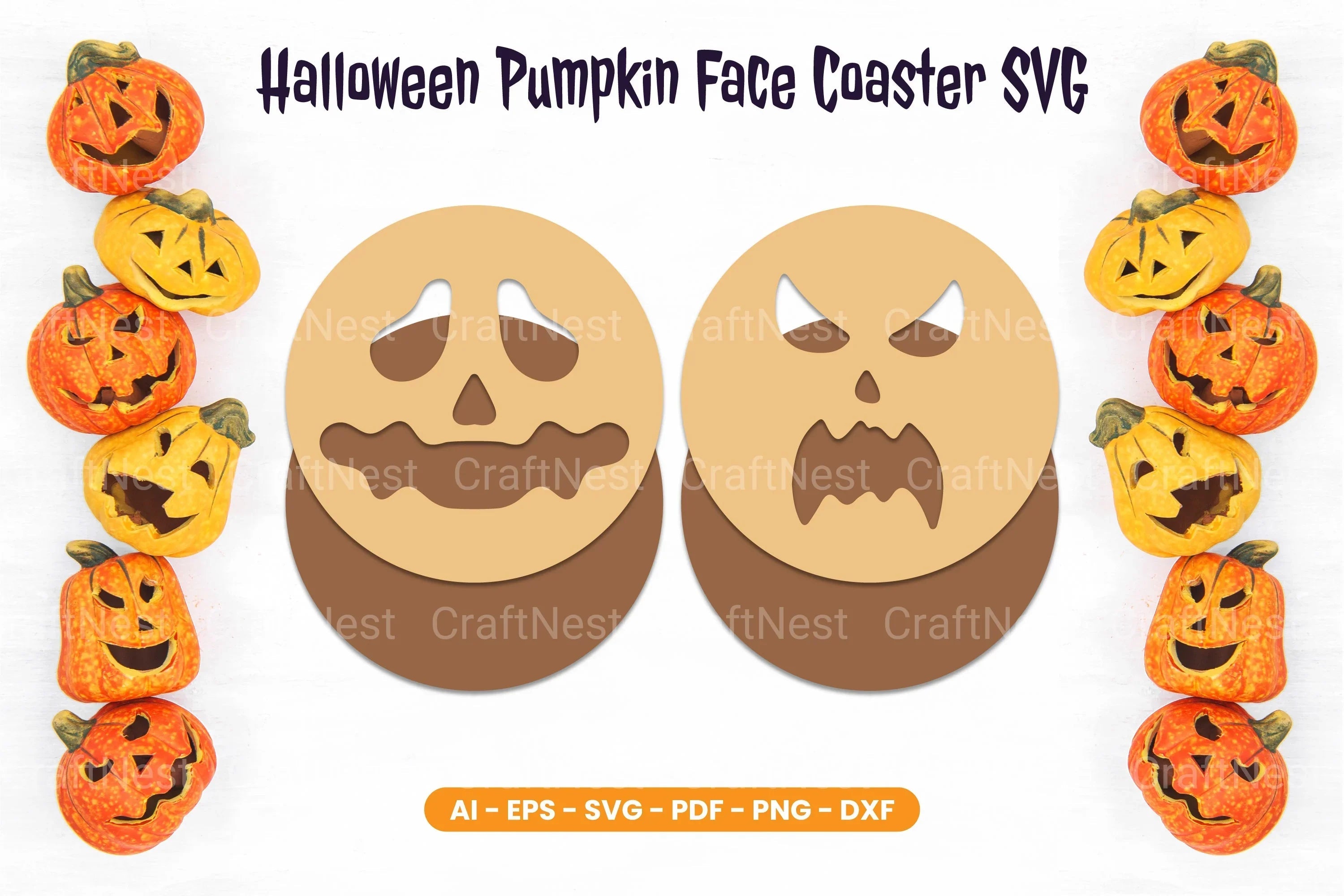 Halloween Pumpkin Face Coaster SVG Bundle - CraftNest - Digital Crafting and Art