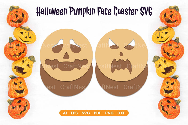 Halloween Pumpkin Face Coaster SVG Bundle - CraftNest - Digital Crafting and Art