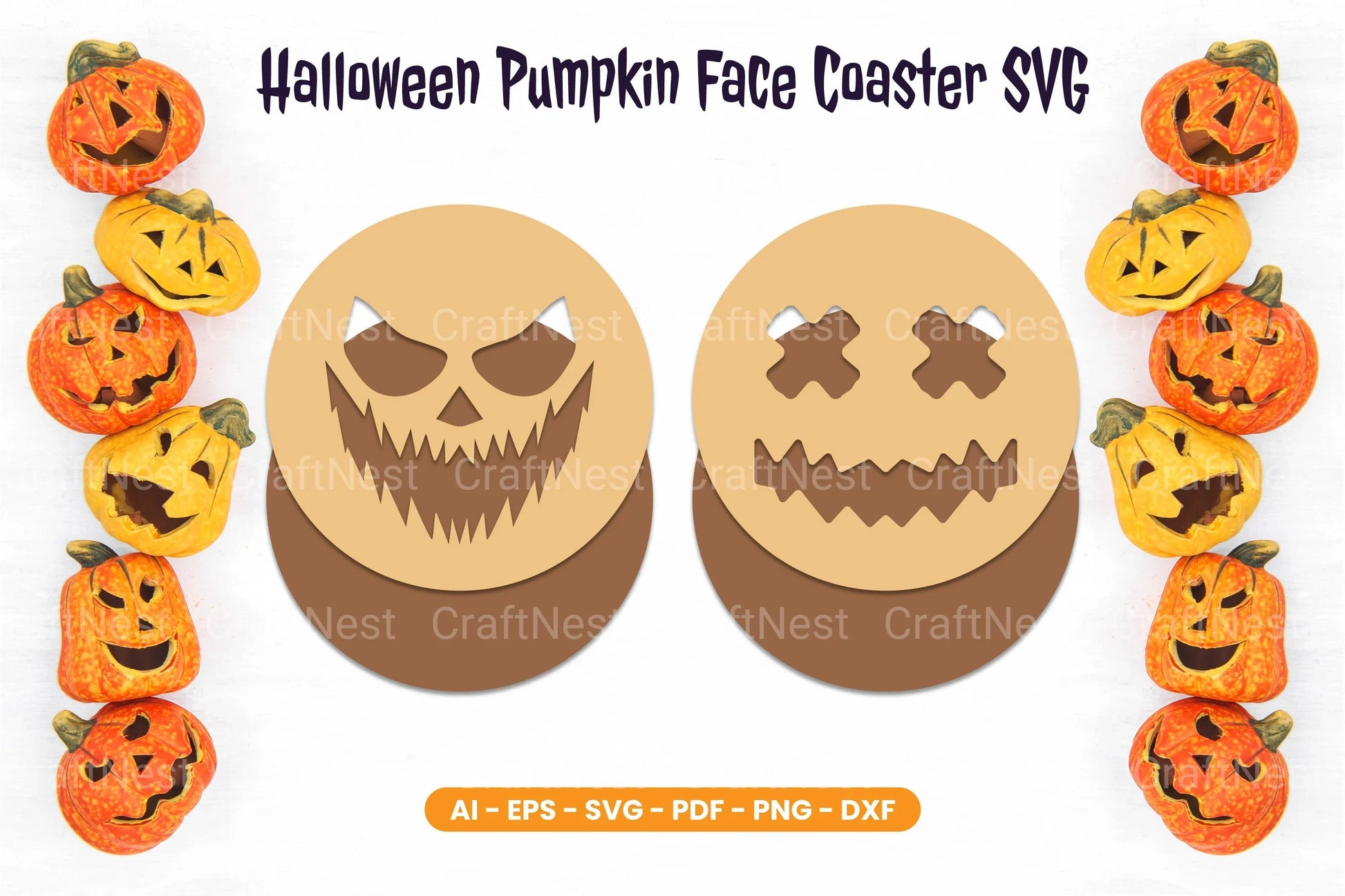 Halloween Pumpkin Face Coaster SVG Bundle - Clipart Bundle - CraftNest - Digital Crafting and Art