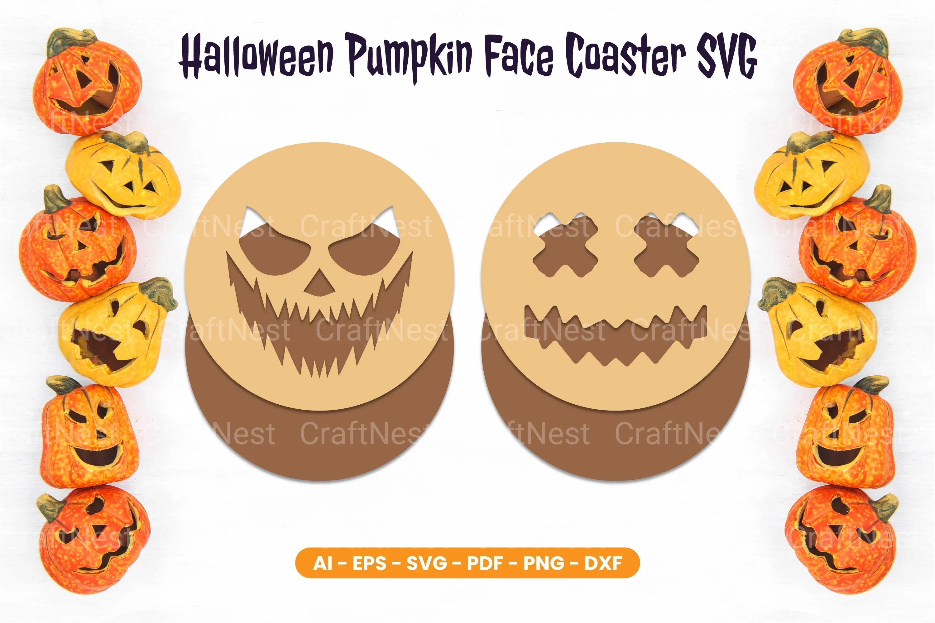 Halloween Pumpkin Face Coaster SVG Bundle - Clipart Bundle - CraftNest - Digital Crafting and Art