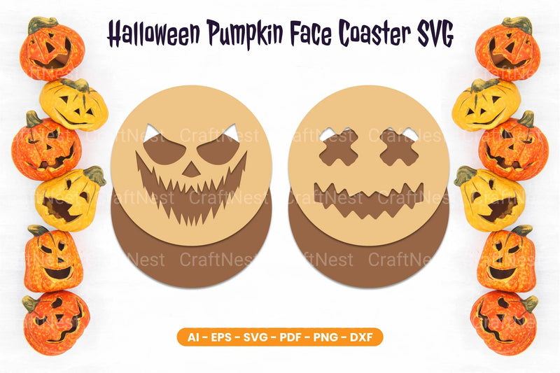 Halloween Pumpkin Face Coaster SVG Bundle - Clipart Bundle - CraftNest - Digital Crafting and Art