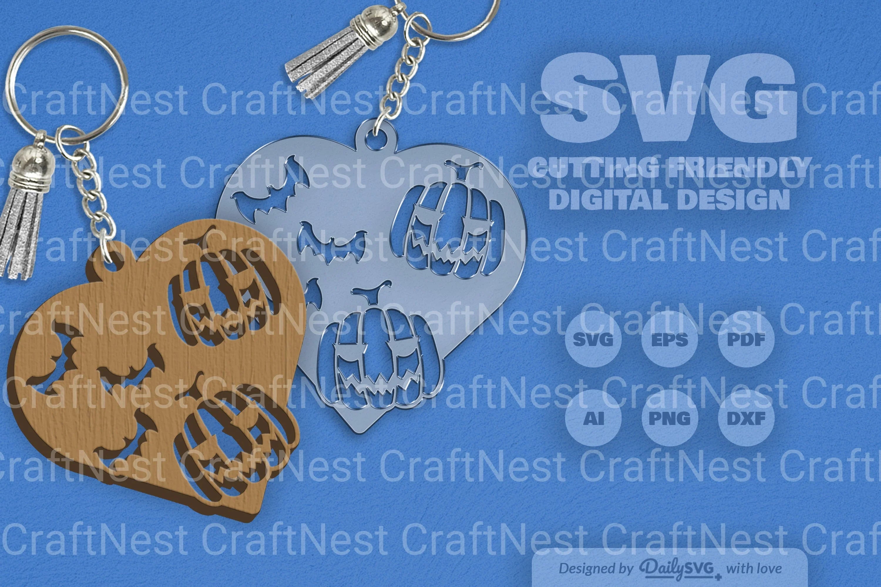 Halloween Pumpkin Heart Keychain Clipart SVG Bundle