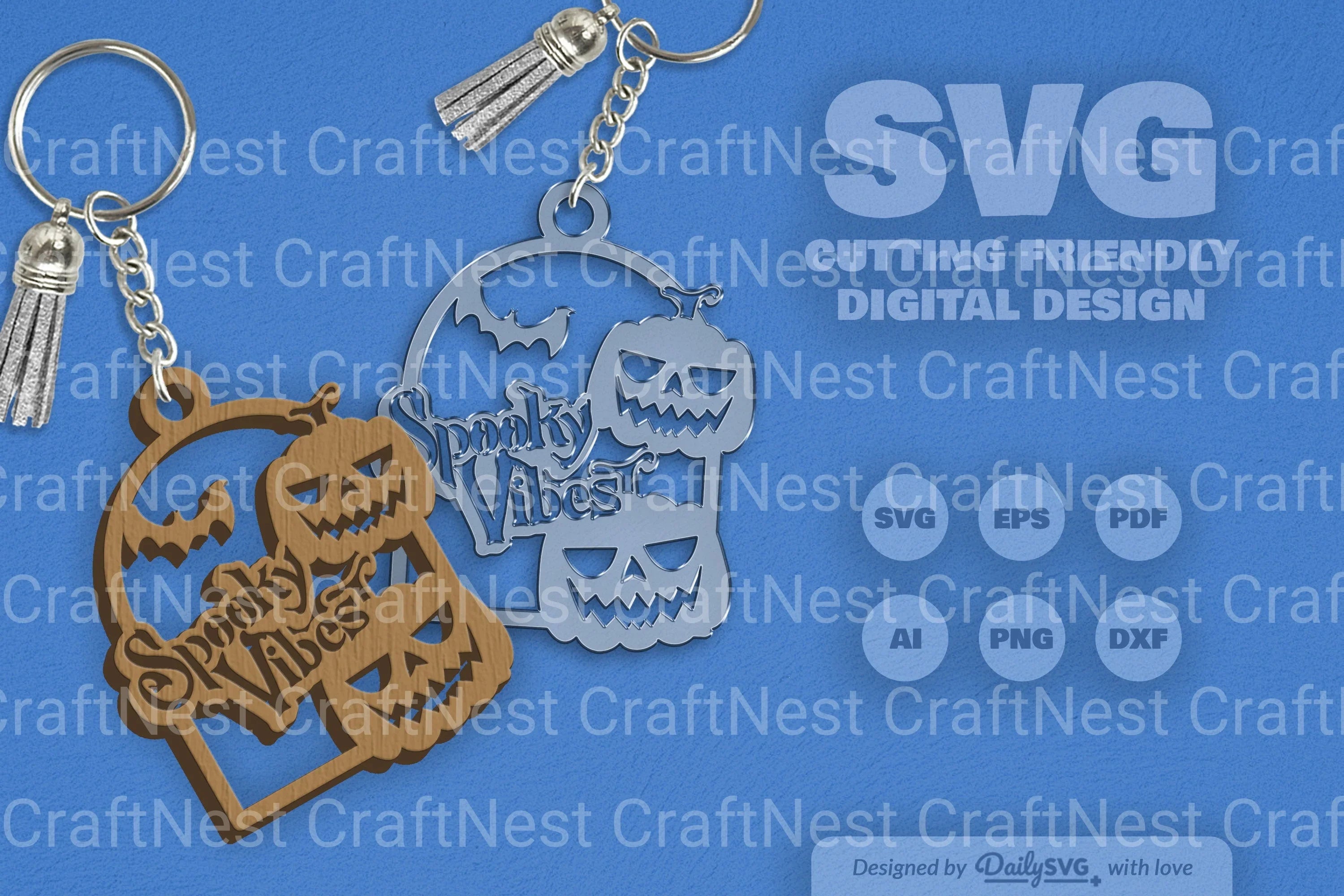 Halloween Pumpkin Spooky Vibes Keychain Clipart