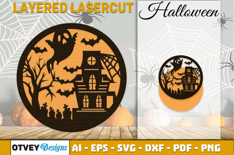 Halloween Round Layered Lasercut SVG Bundle - CraftNest - Digital Crafting and Art