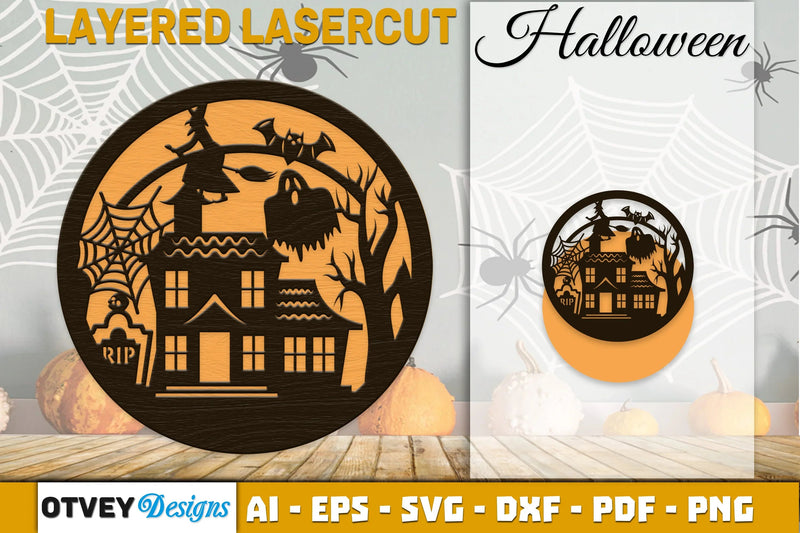 Halloween Round Layered Lasercut SVG Bundle - CraftNest - Digital Crafting and Art