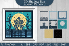 Halloween Scene 3D Layered Papercut Shadow Box SVG Bundle - CraftNest - Digital Crafting and Art