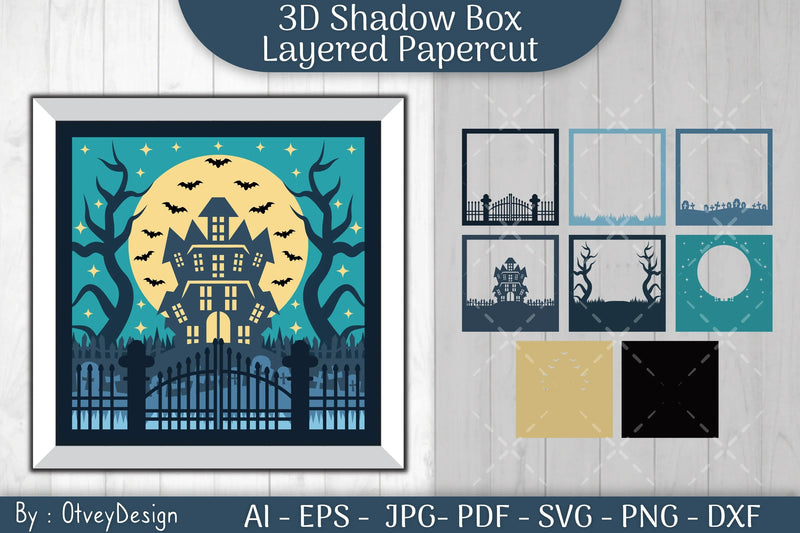 Halloween Scene 3D Layered Papercut Shadow Box SVG Bundle - CraftNest - Digital Crafting and Art