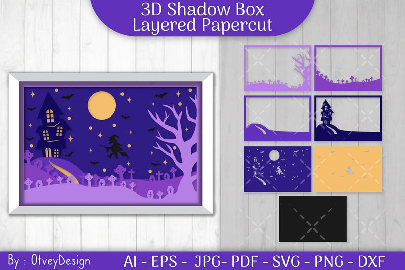 Halloween Scene 3D ShadowBox Layered Papercut SVG Bundle - CraftNest - Digital Crafting and Art