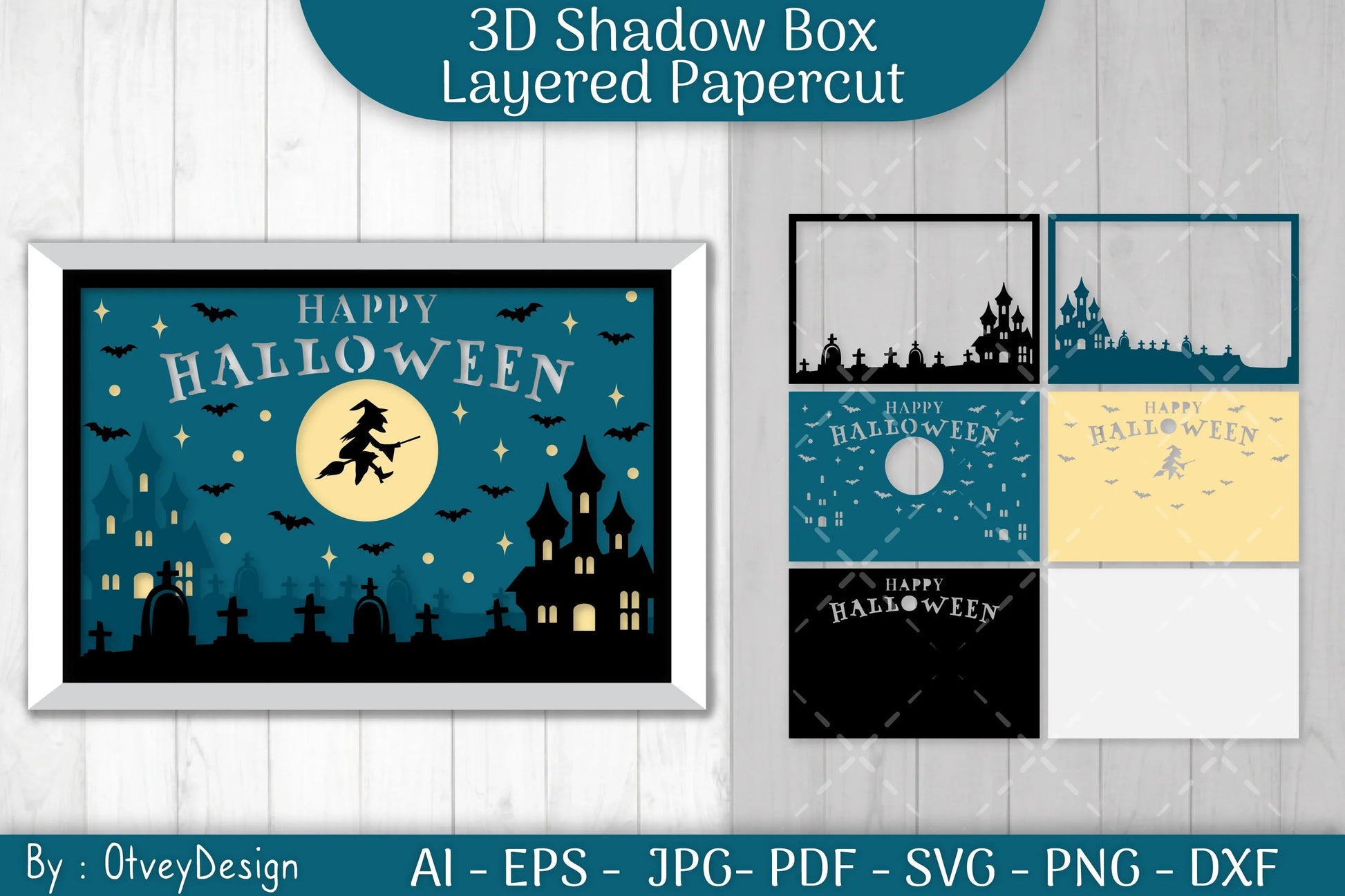 Halloween Scene 3D ShadowBox Layered Papercut SVG Bundle - CraftNest - Digital Crafting and Art
