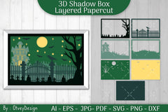 Halloween Scene 3D ShadowBox Layered Papercut SVG Bundle - CraftNest - Digital Crafting and Art