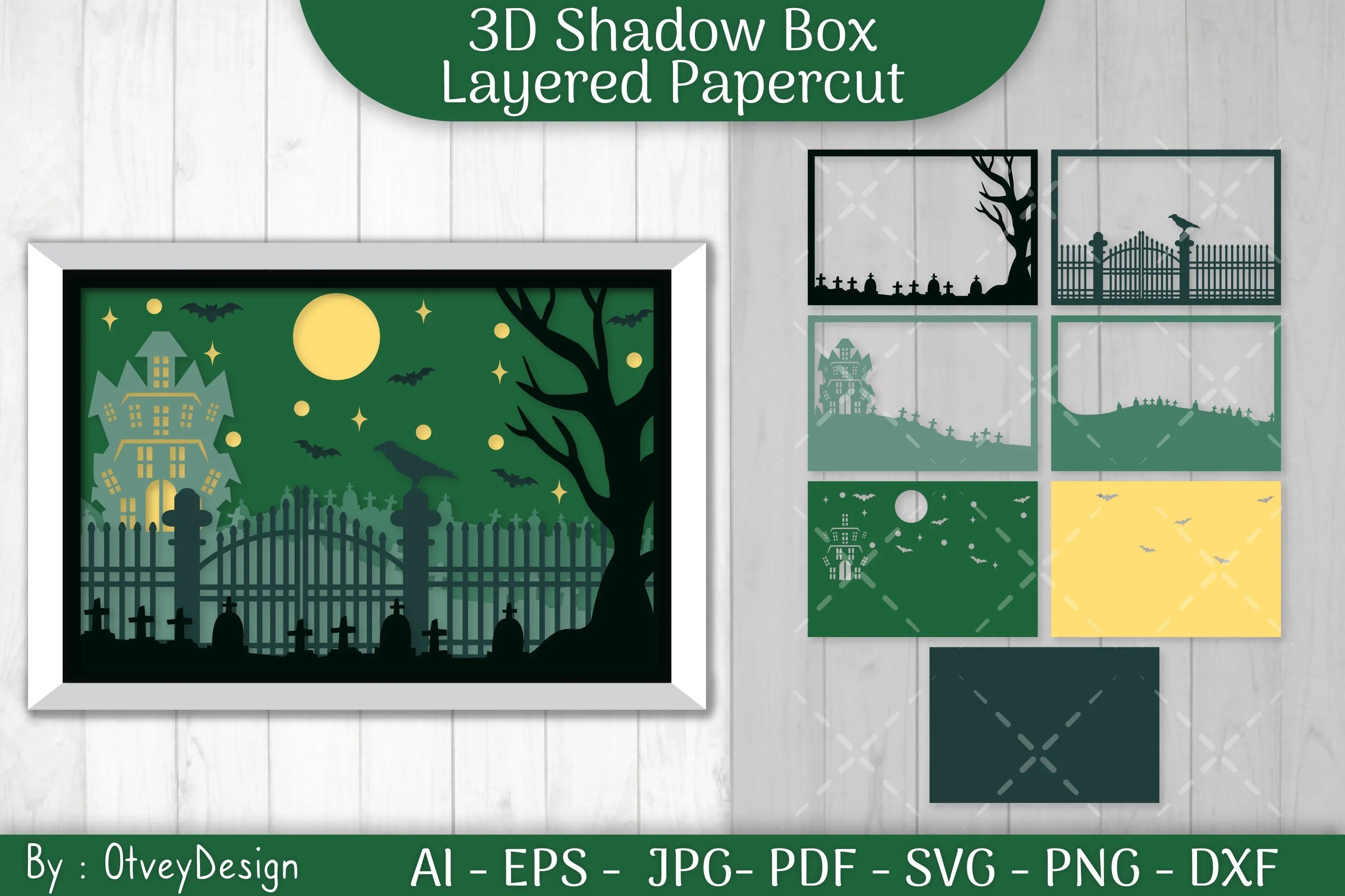 Halloween Scene 3D ShadowBox Layered Papercut SVG Bundle - CraftNest - Digital Crafting and Art
