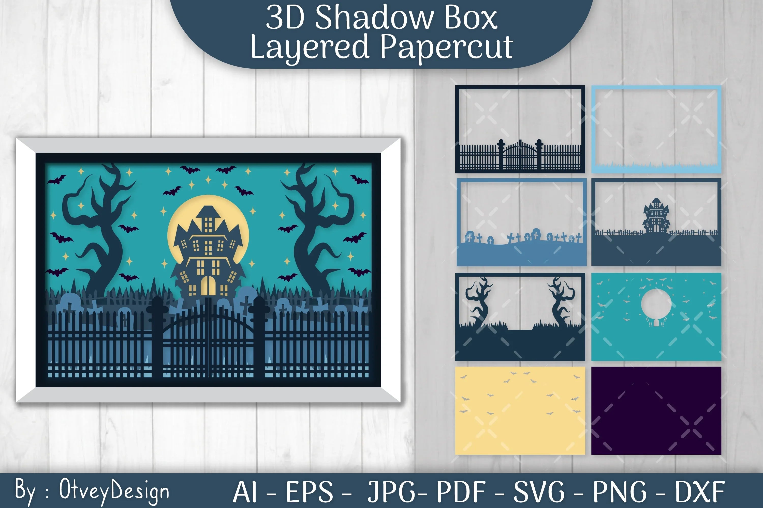 Halloween Scene 3D ShadowBox Layered Papercut SVG Bundle - CraftNest - Digital Crafting and Art