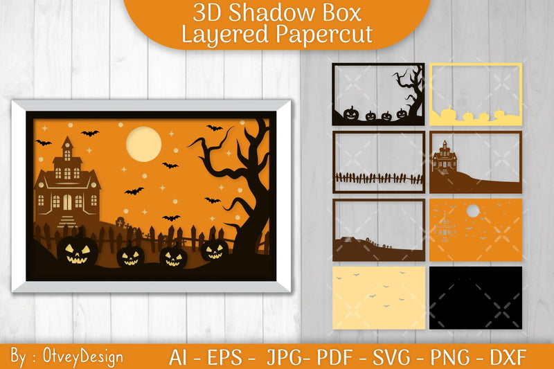 Halloween Scene 3D ShadowBox Layered Papercut SVG Bundle - CraftNest - Digital Crafting and Art