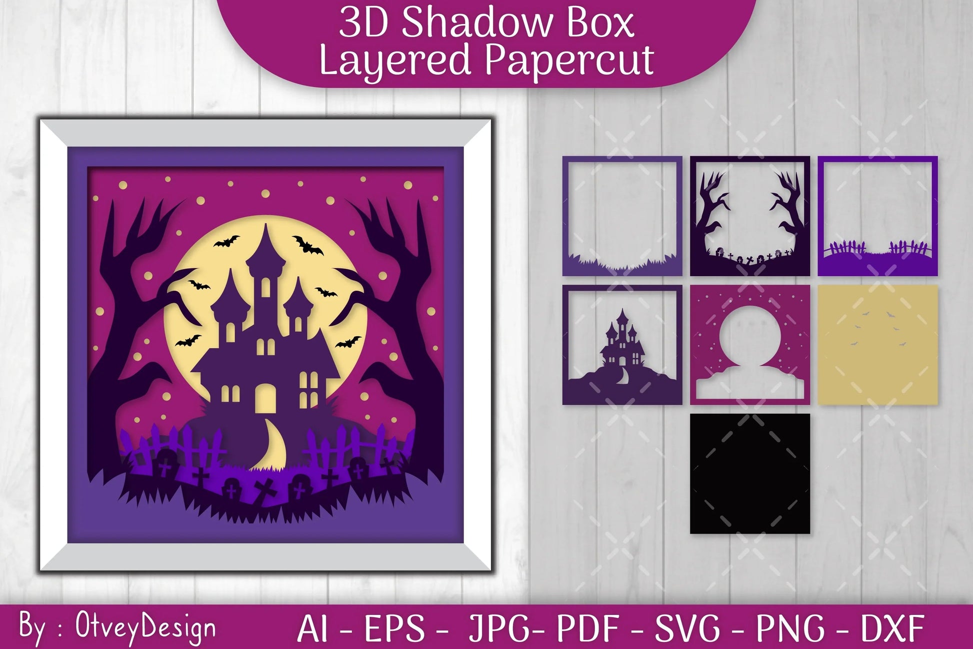 Halloween Scene 3D ShadowBox Layered Papercut SVG Bundle - CraftNest - Digital Crafting and Art