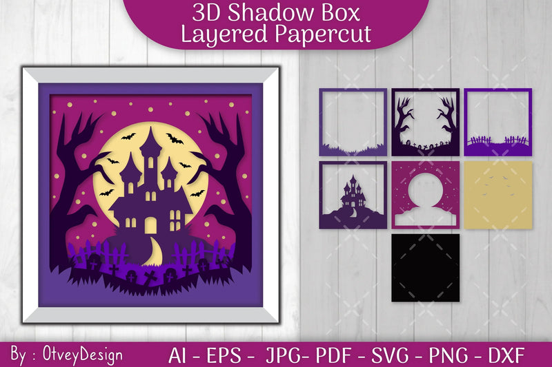 Halloween Scene 3D ShadowBox Layered Papercut SVG Bundle - CraftNest - Digital Crafting and Art