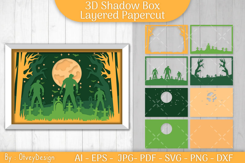 Halloween Scene 3D ShadowBox Layered Papercut SVG Bundle - CraftNest - Digital Crafting and Art
