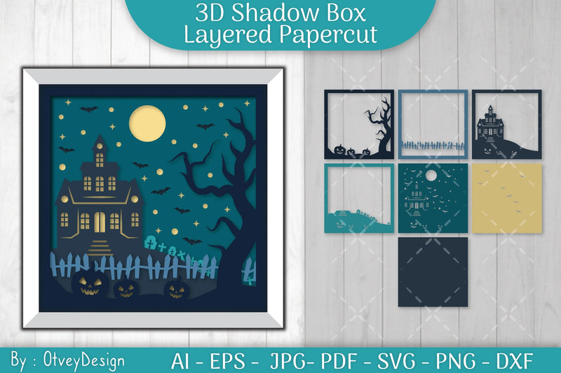 Halloween Scene 3D ShadowBox Layered Papercut SVG Bundle - CraftNest - Digital Crafting and Art