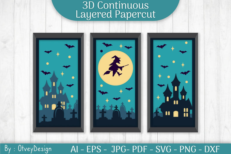 Halloween Scene Continuous Layered Papercut SVG Bundle - CraftNest - Digital Crafting and Art