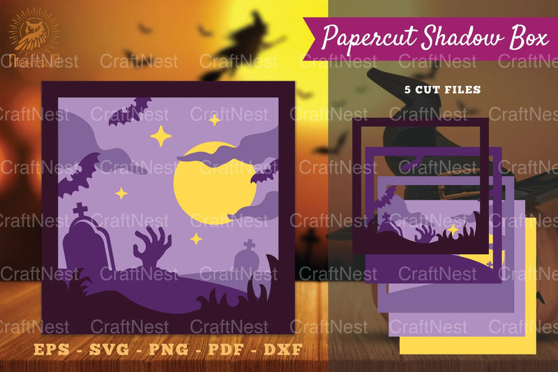 Halloween Scene Papercut Shadow Box SVG Bundle - CraftNest - Digital Crafting and Art