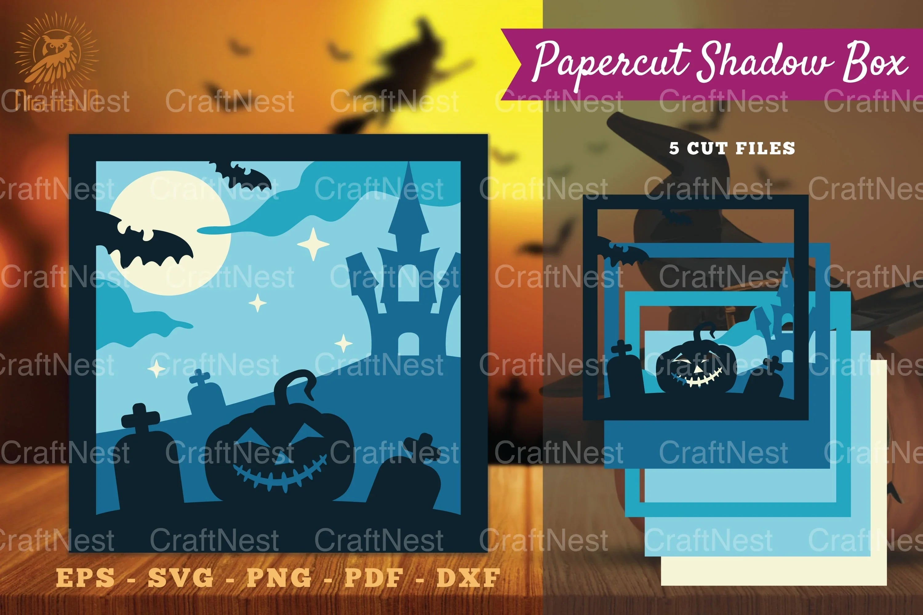 Halloween Scene Papercut Shadow Box SVG Bundle - CraftNest - Digital Crafting and Art