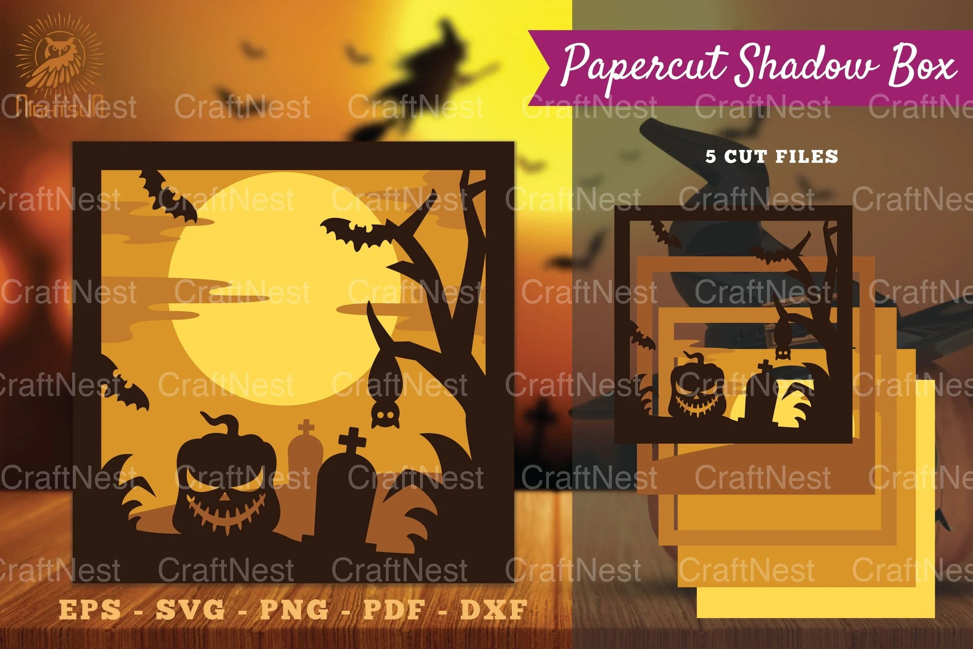 Halloween Scene Papercut Shadow Box SVG Bundle - CraftNest - Digital Crafting and Art