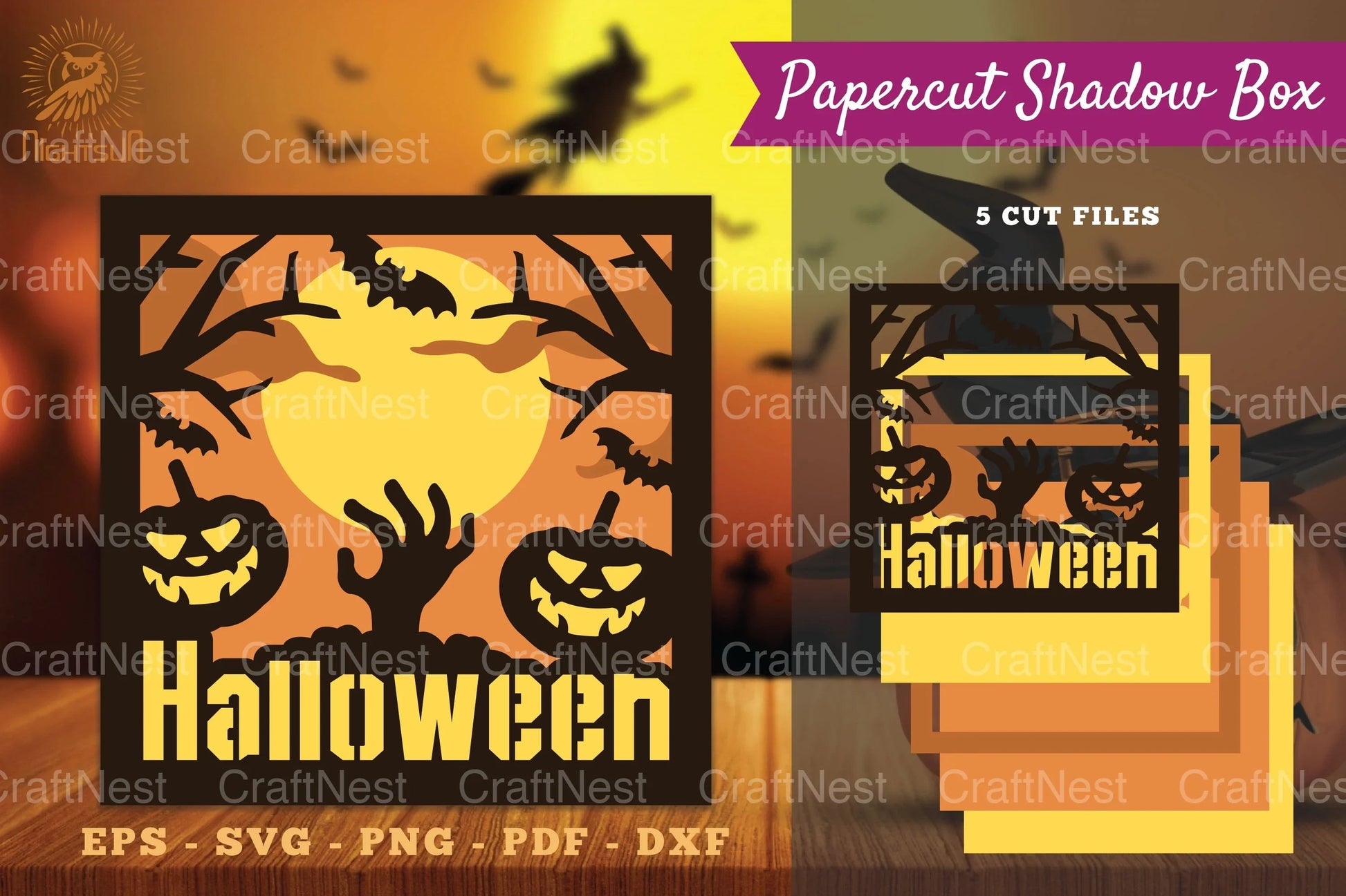 Halloween Scene Papercut Shadow Box SVG Bundle - CraftNest - Digital Crafting and Art