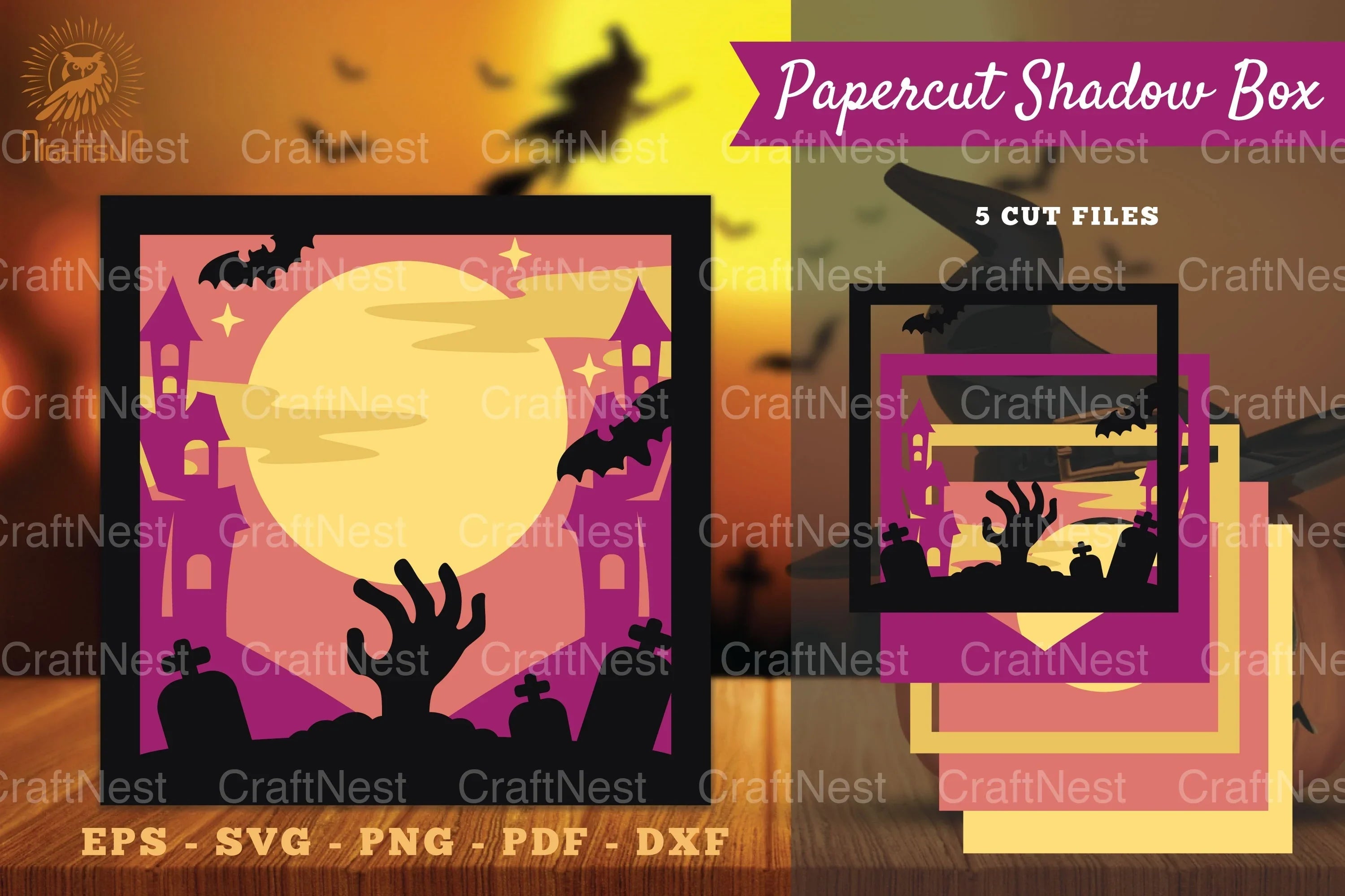 Halloween Scene Papercut Shadow Box SVG Bundle - CraftNest - Digital Crafting and Art