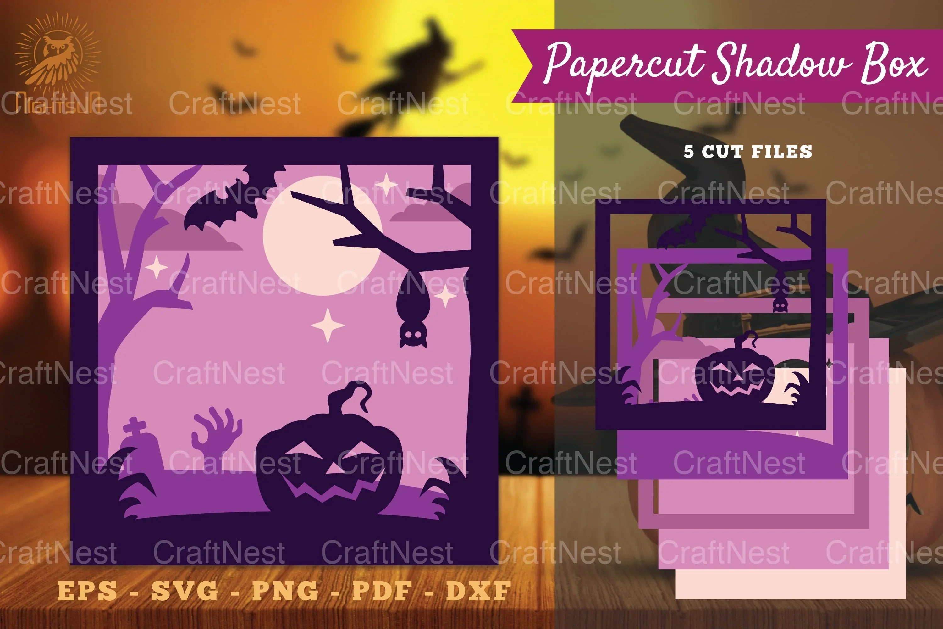 Halloween Scene Papercut Shadow Box SVG Bundle - CraftNest - Digital Crafting and Art