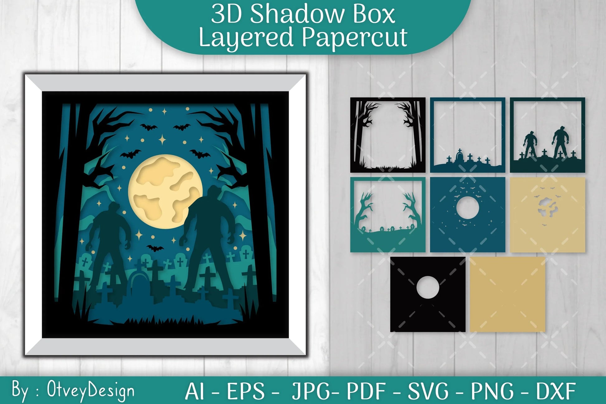 Halloween Zombie 3D Shadow Box SVG Bundle - CraftNest - Digital Crafting and Art