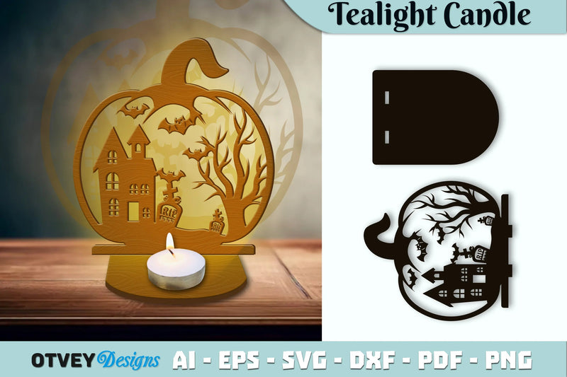 Halloween Tealight Candle Holder SVG Bundle - CraftNest - Digital Crafting and Art