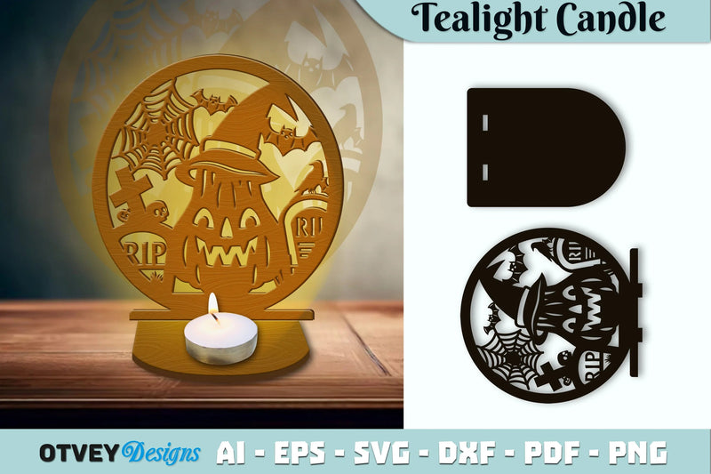 Halloween Tealight Candle Holder SVG Bundle - CraftNest - Digital Crafting and Art