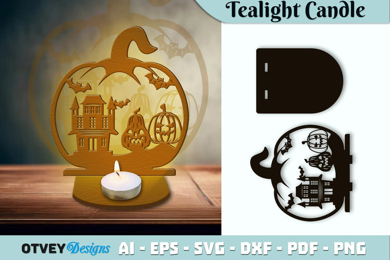 Halloween Tealight Candle Holder SVG Bundle - CraftNest - Digital Crafting and Art