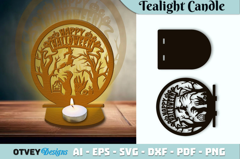 Halloween Tealight Candle Holder SVG Bundle - CraftNest - Digital Crafting and Art