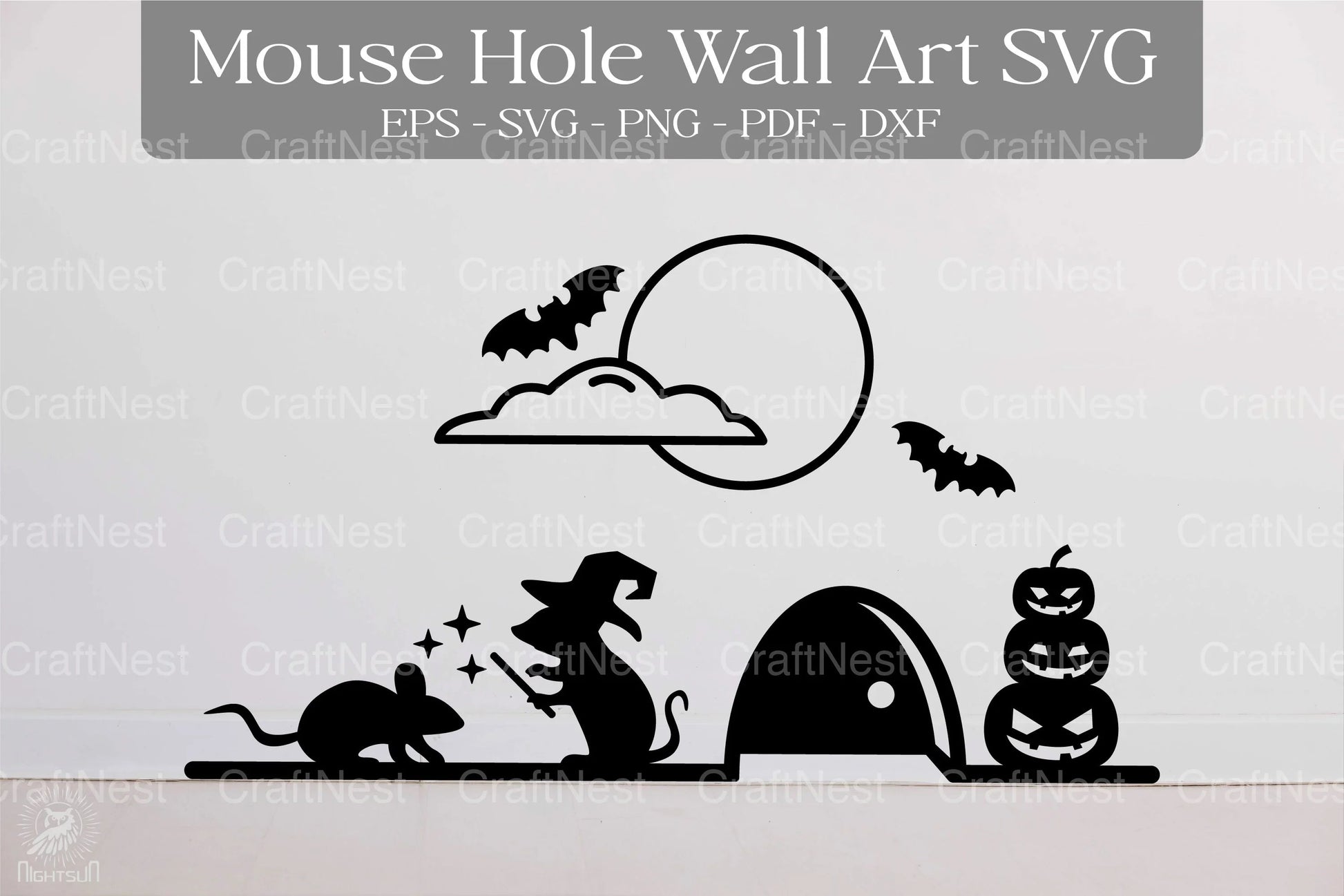 Halloween Witch Mouse Hole Wall Art Sticker Clipart Bundle - CraftNest - Digital Crafting and Art
