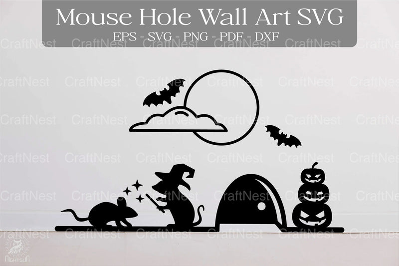 Halloween Witch Mouse Hole Wall Art Sticker Clipart Bundle - CraftNest - Digital Crafting and Art