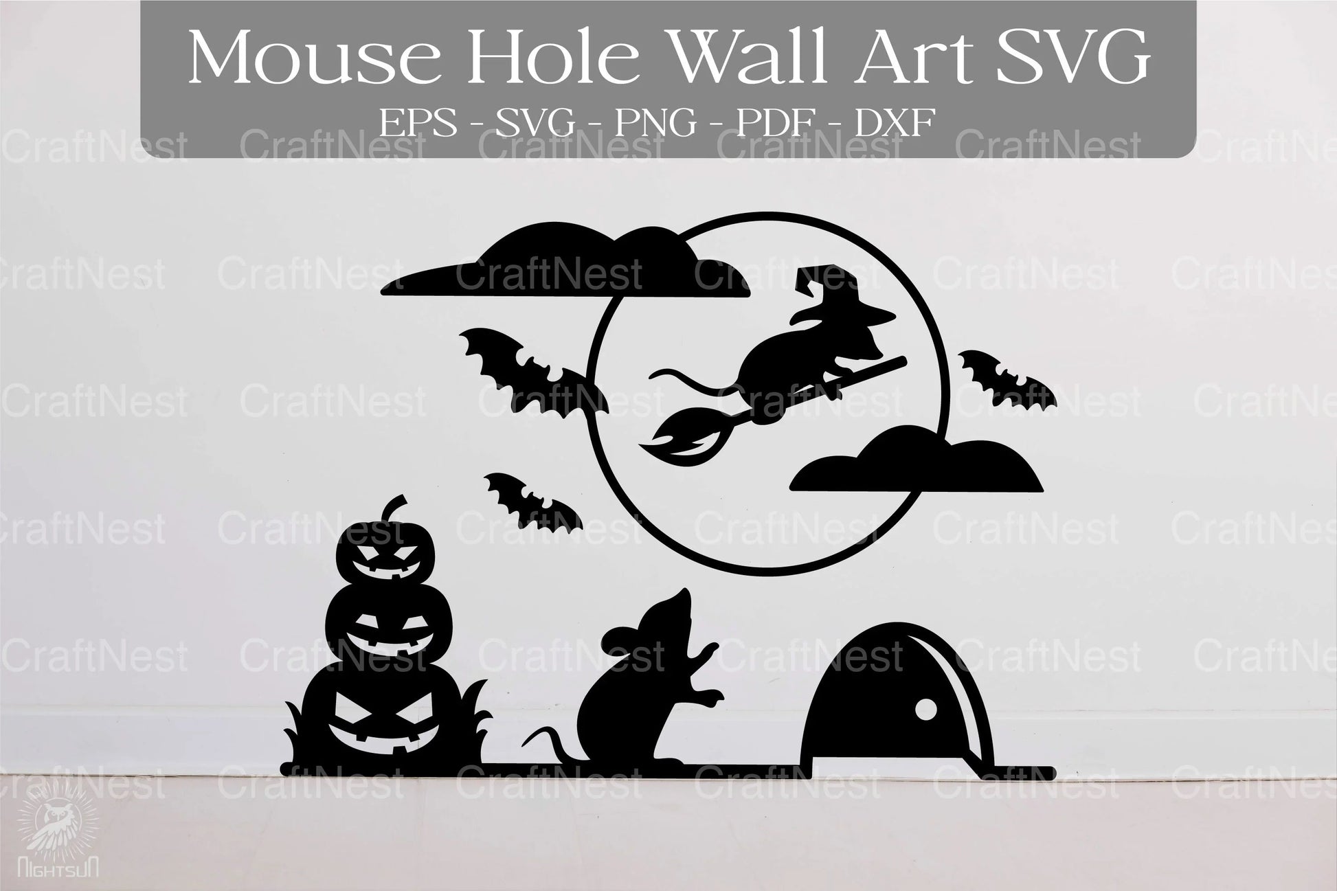 Halloween Witch Mouse Hole Wall Decor Sticker Clipart Bundle - CraftNest - Digital Crafting and Art