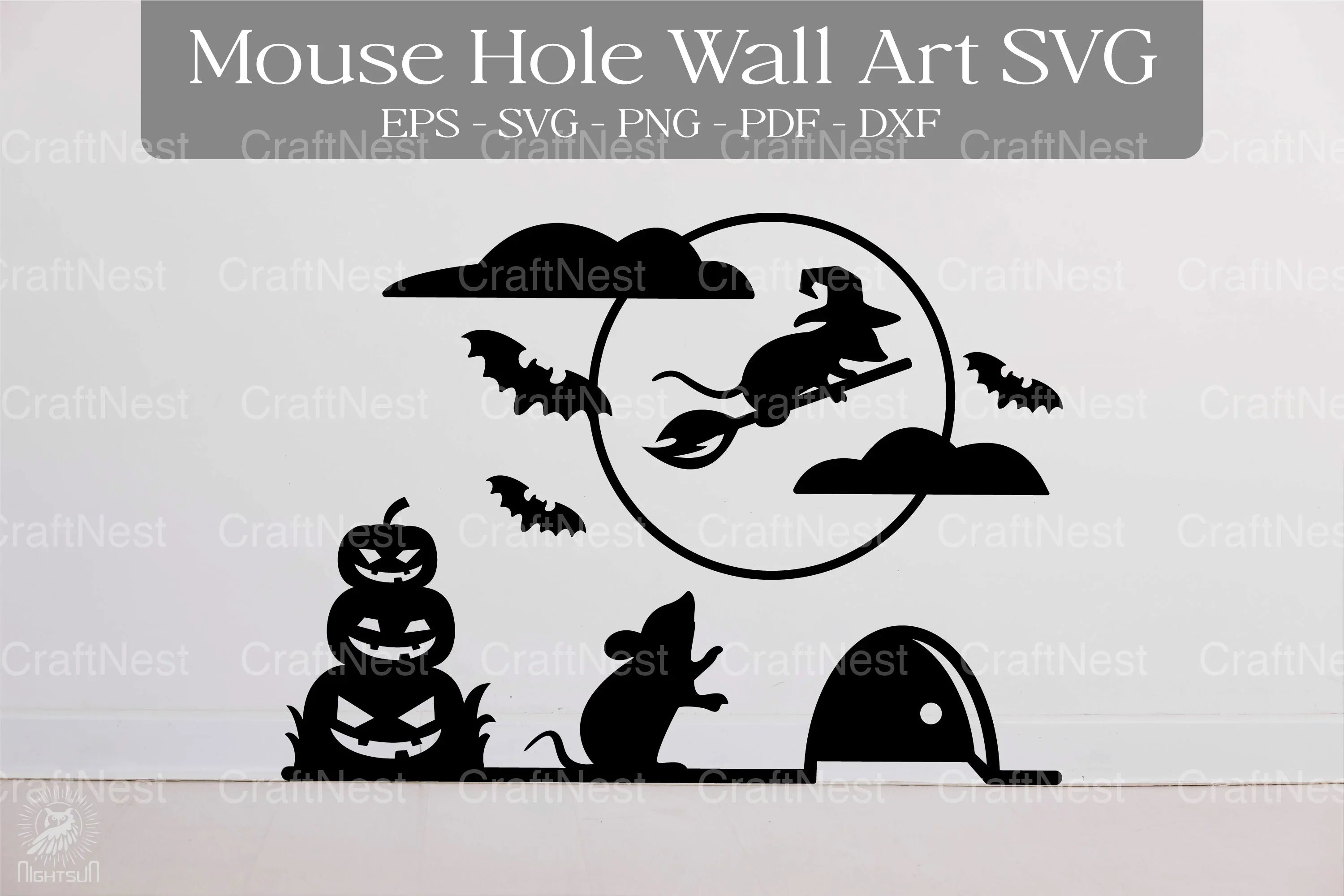 Halloween Witch Mouse Hole Wall Decor Sticker Clipart Bundle - CraftNest - Digital Crafting and Art