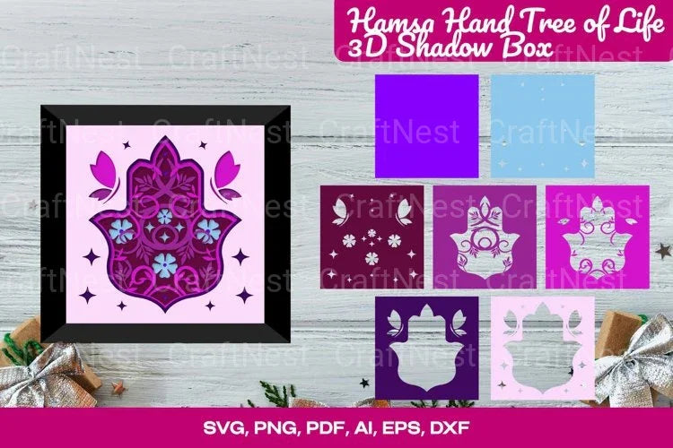 Hamsa Hand Tree of Life 3D Shadow Box SVG Bundle - CraftNest - Digital Crafting and Art