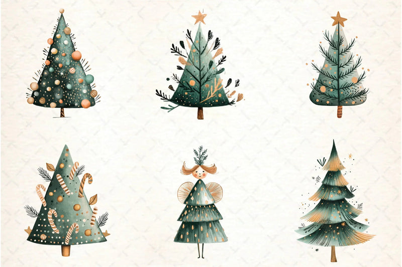 Hand Drawn Christmas Tree Clipart Bundle - CraftNest - Digital Crafting and Art