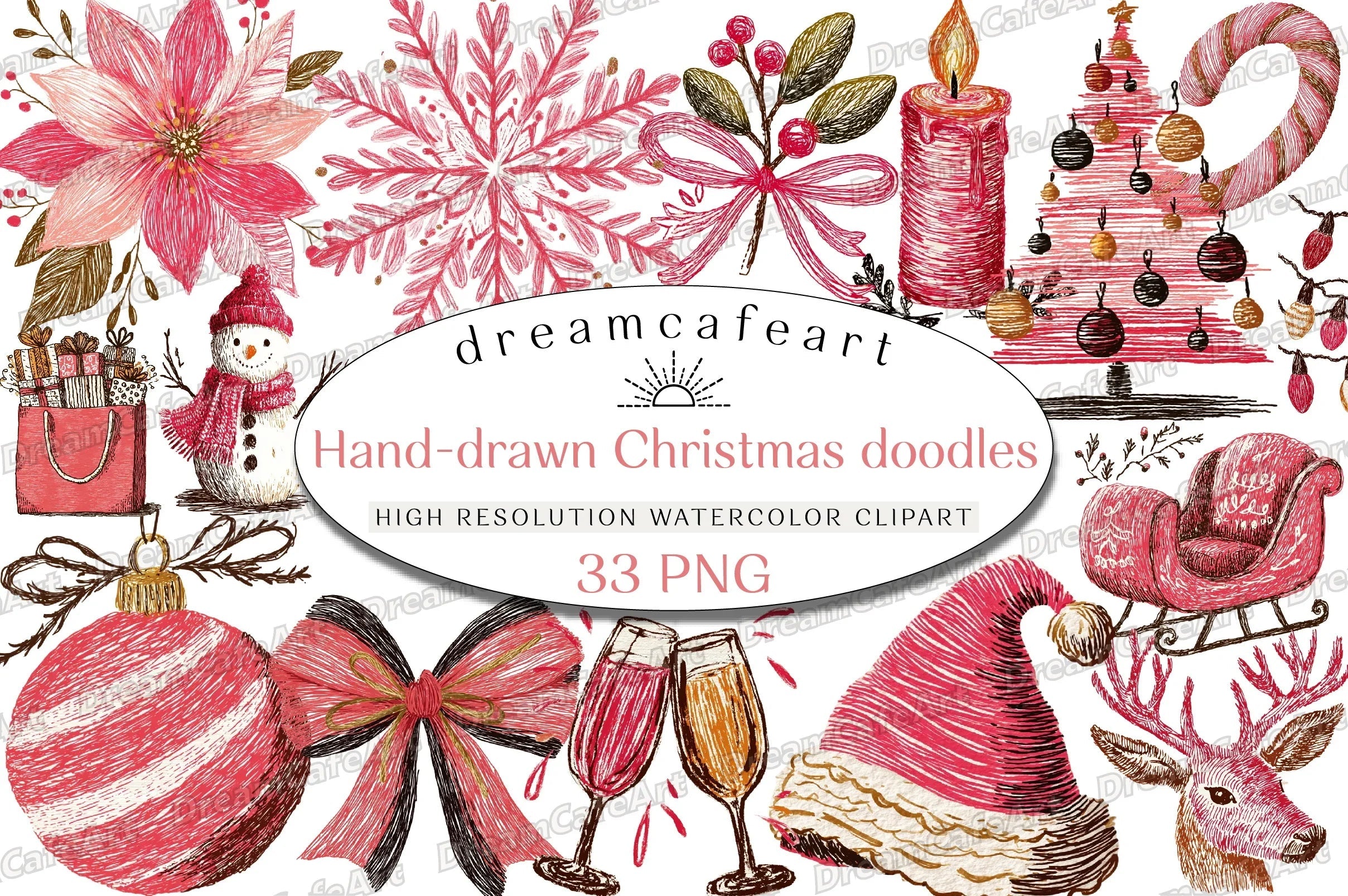 Hand Drawn Christmas Doodles Clipart Bundle - CraftNest - Digital Crafting and Art