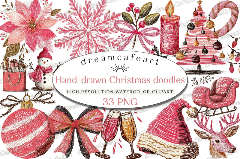 Hand Drawn Christmas Doodles Clipart Bundle - CraftNest - Digital Crafting and Art