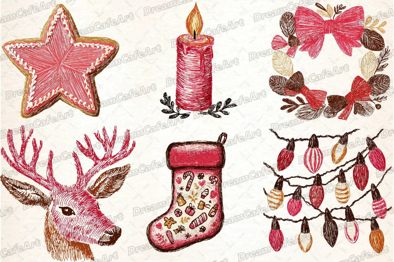 Hand Drawn Christmas Doodles Clipart Bundle - CraftNest - Digital Crafting and Art