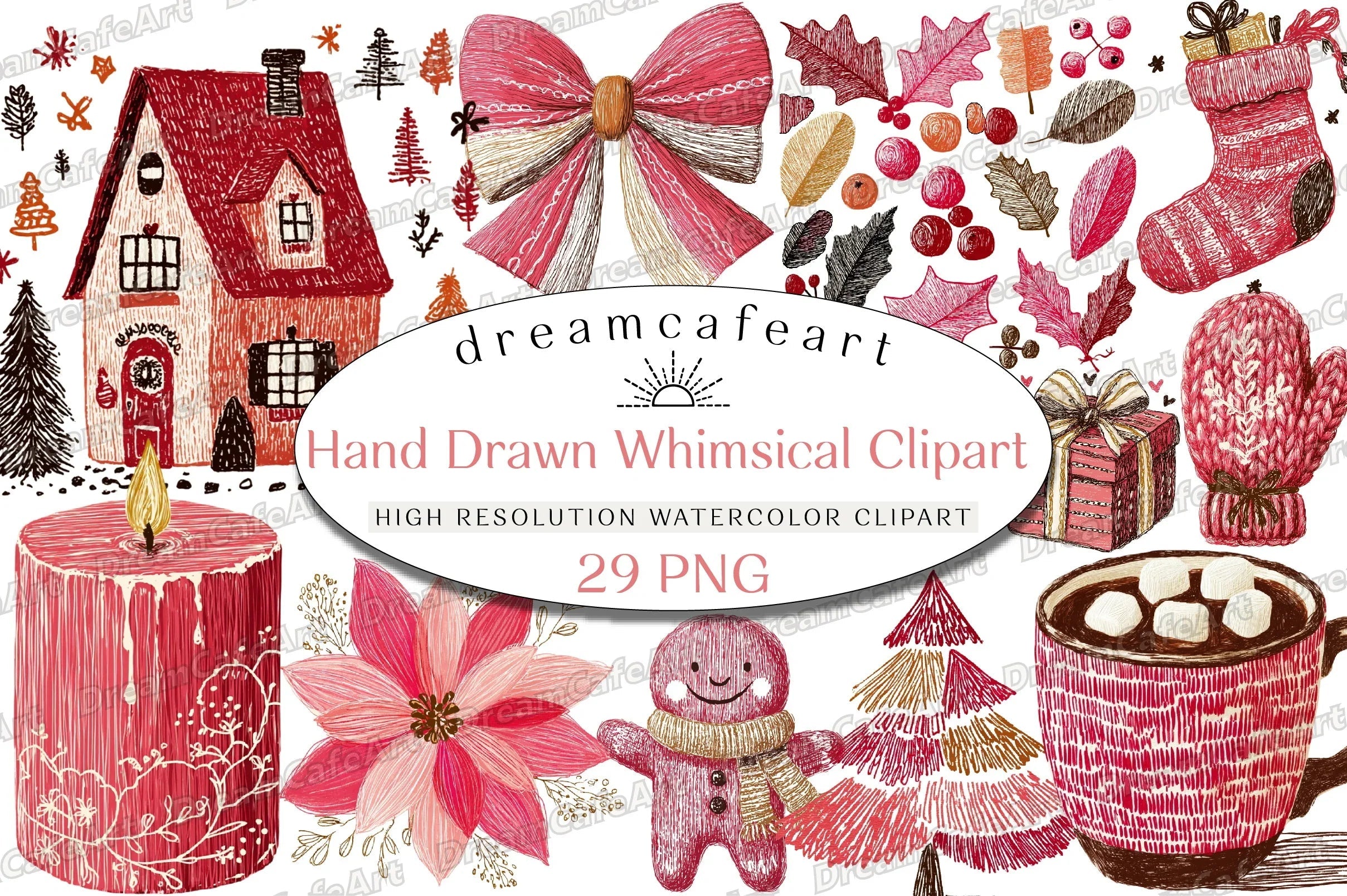 Whimsical Hand-Drawn Christmas Clipart Bundle - CraftNest - Digital Crafting and Art