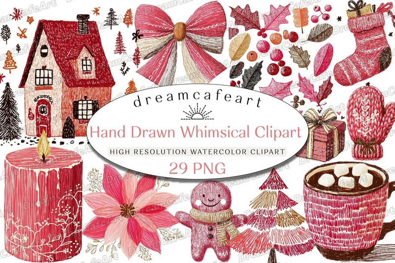 Whimsical Hand-Drawn Christmas Clipart Bundle - CraftNest - Digital Crafting and Art