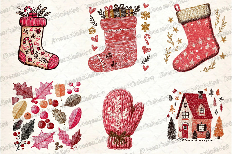 Whimsical Hand-Drawn Christmas Clipart Bundle - CraftNest - Digital Crafting and Art