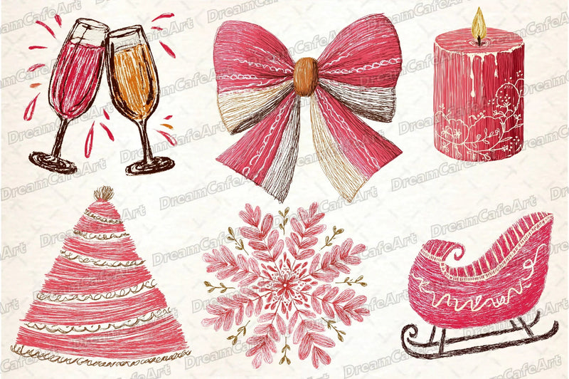 Whimsical Hand-Drawn Christmas Clipart Bundle - CraftNest - Digital Crafting and Art