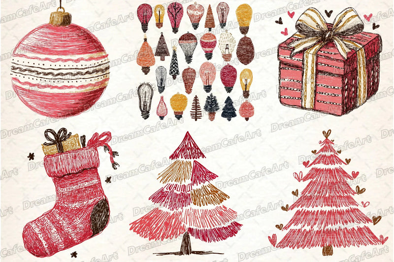 Whimsical Hand-Drawn Christmas Clipart Bundle - CraftNest - Digital Crafting and Art