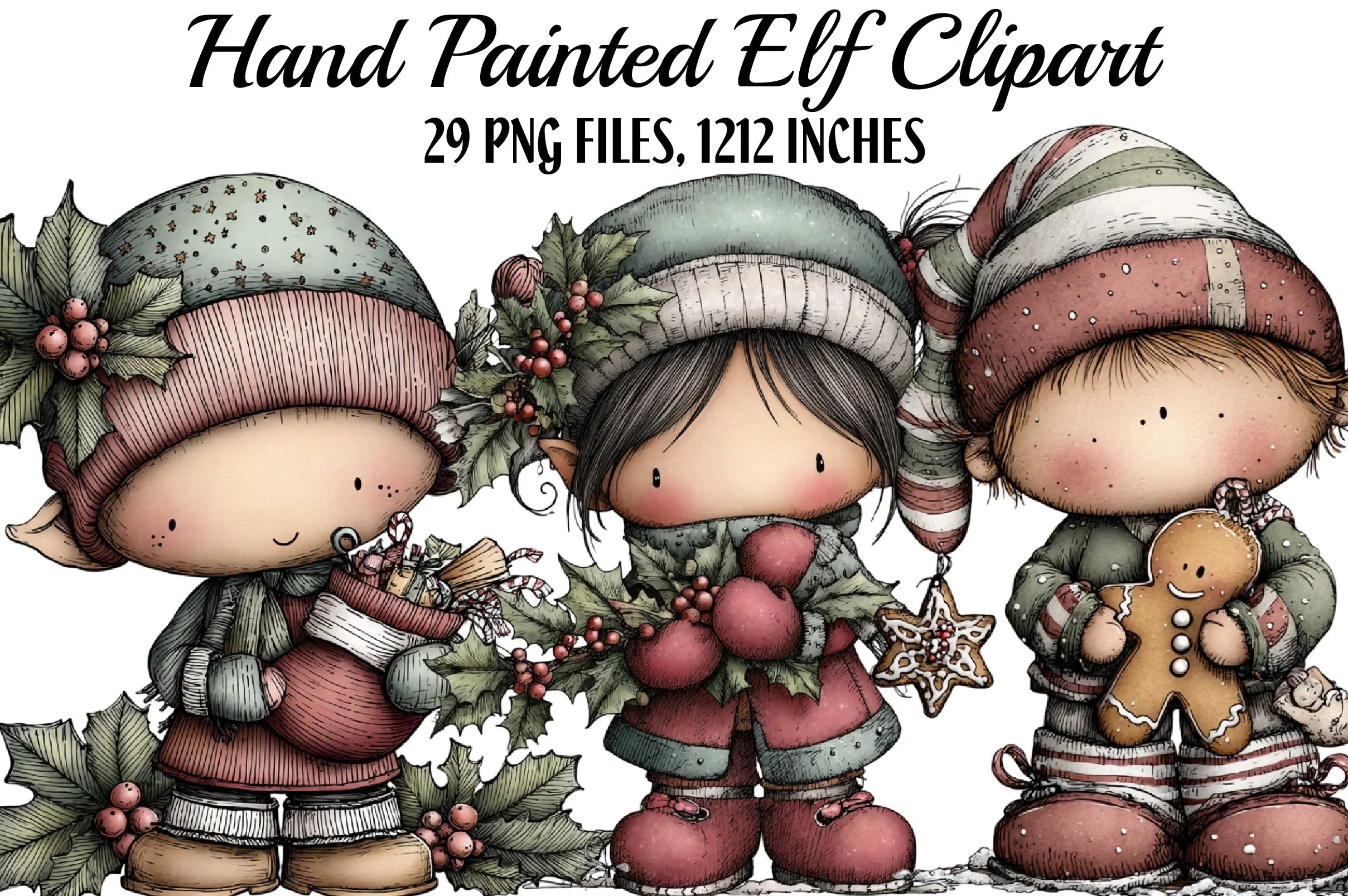Hand Painted Elf Clipart Bundle - CraftNest - Digital Crafting and Art